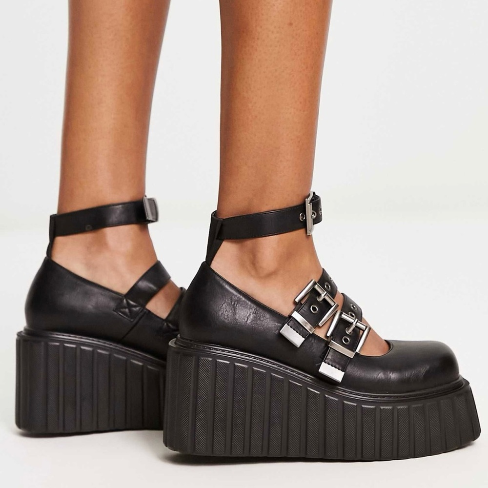 PU leather black platform buckle Mary Jane’s
